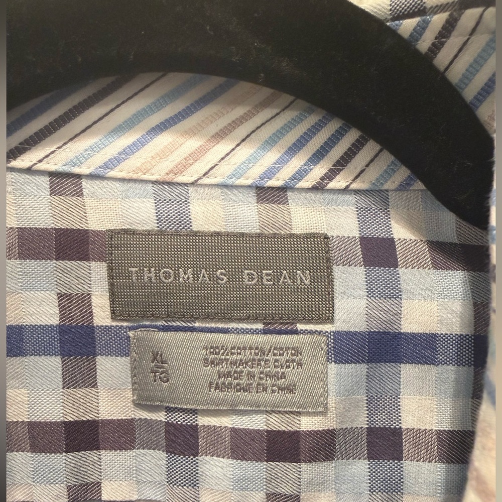 💙 Thomas Dean Men’s XL Button-Up Shirt – Blue Plaid Check Excellent Condition 💙 - Picture 5 of 6
